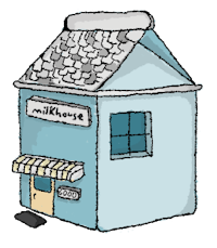 a cartoon illustration of a milk house